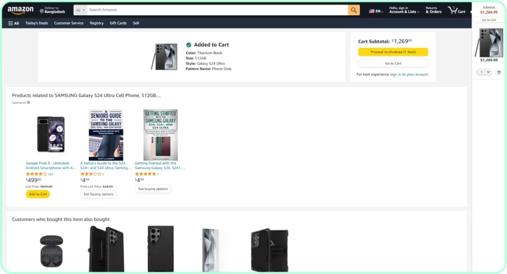 Amazon eCommerce website providing personalized suggestions