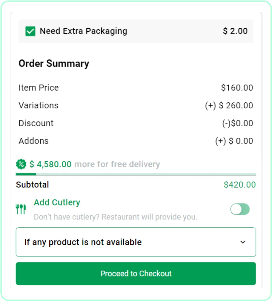 Extra packaging charge product checkout details