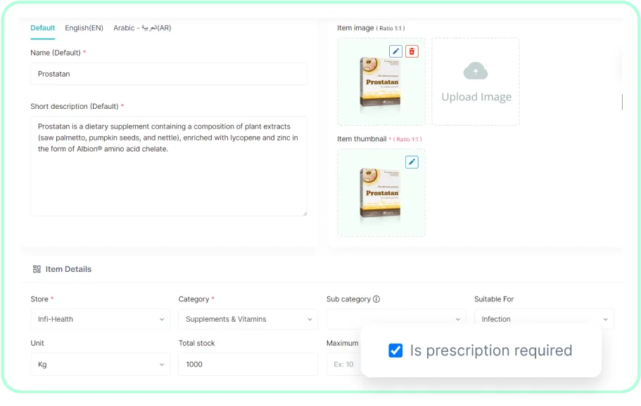 Product-wise prescription handling during checkout Feature