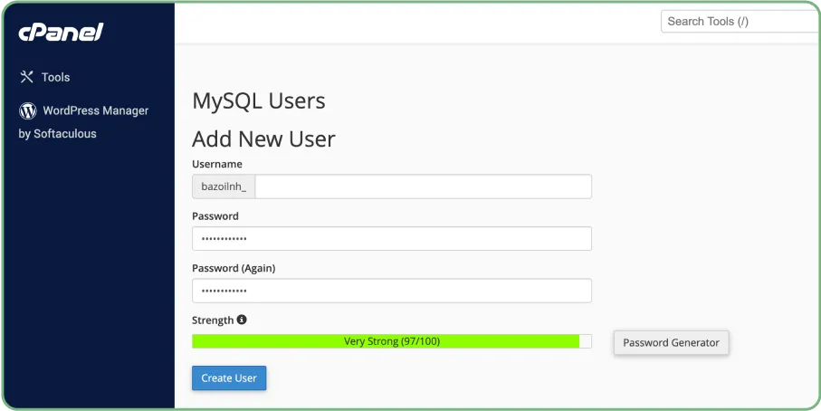 Create a new user for the database